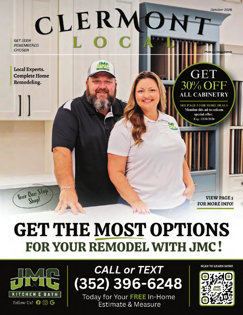October 2026 Clermont Local Magazine cover featuring JMC Kitchen and Bath
